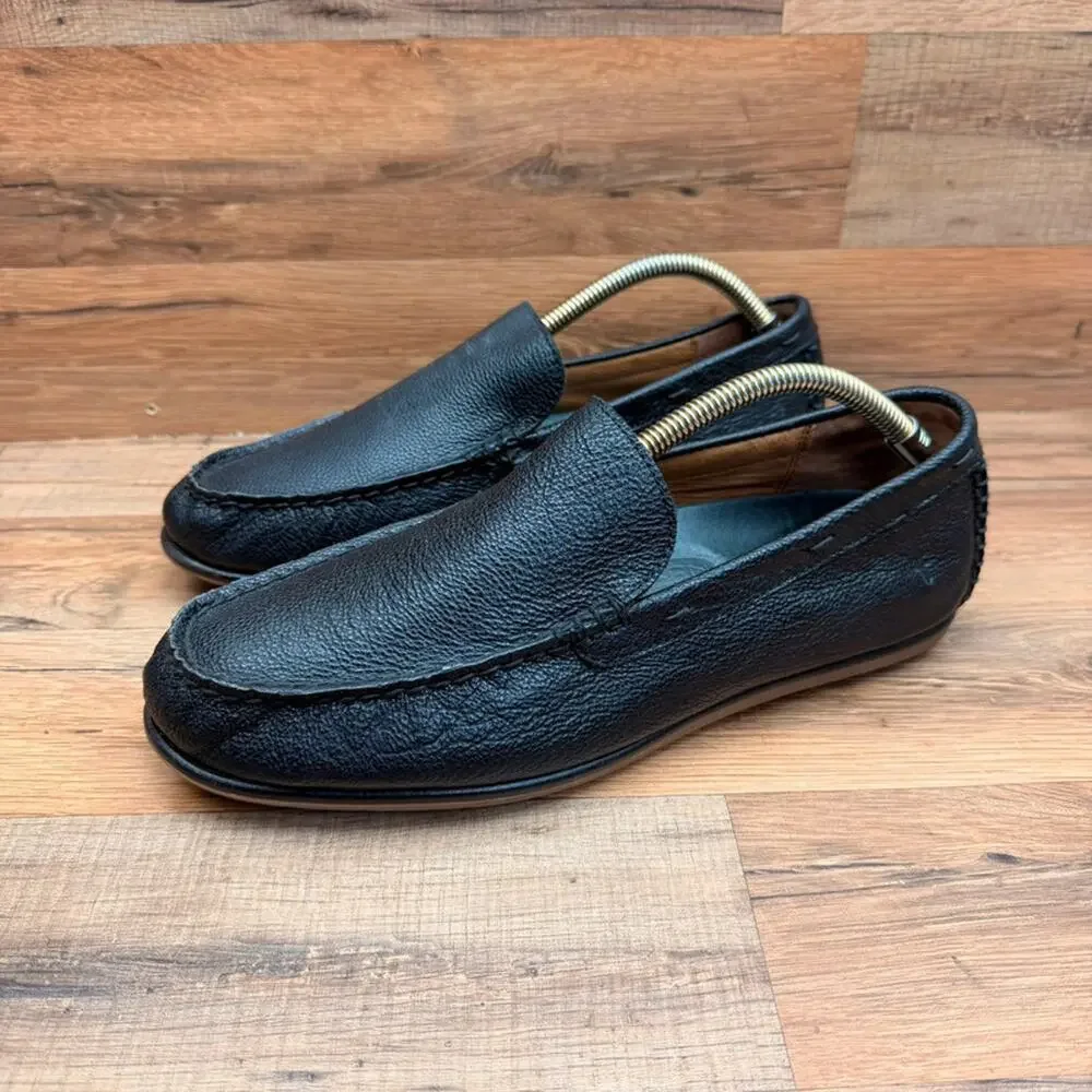 Fryer men size 10 Black leather Pebble Driving Loafers shoes